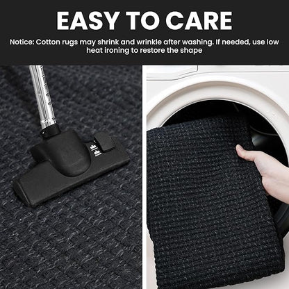 IOHOUZE Washable Area Rug 3x5 Non Slip Rubber Backed Woven Rugs for Entryway Rugs Indoor Outdoor Doormat Throw Rug Floor Carpet for Entrance Kitchen Front Door, Black/Grey