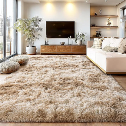 Upgrade Non-Slip Plush Rugs for Living Room, Soft Shaggy Carpets for Living Room, Fuzzy Rugs for Kids' Room, Perfect Decor for Modern Home Tie Dye Camel 8x10 Feet