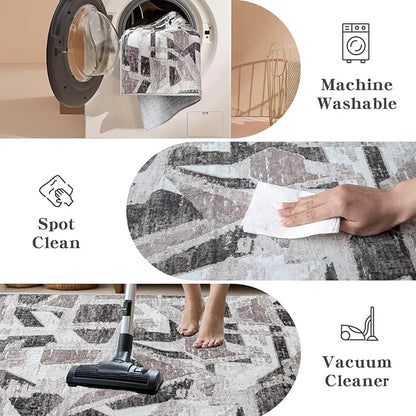 Modern Abstract Entry Rug Kitchen Bedroom Bathroom Door Mat Indoor Entrance 2X3 Front Porch Rugs Washable, Non-Slip Grey Thin Print Small Throw Carpet for Nursery Kids