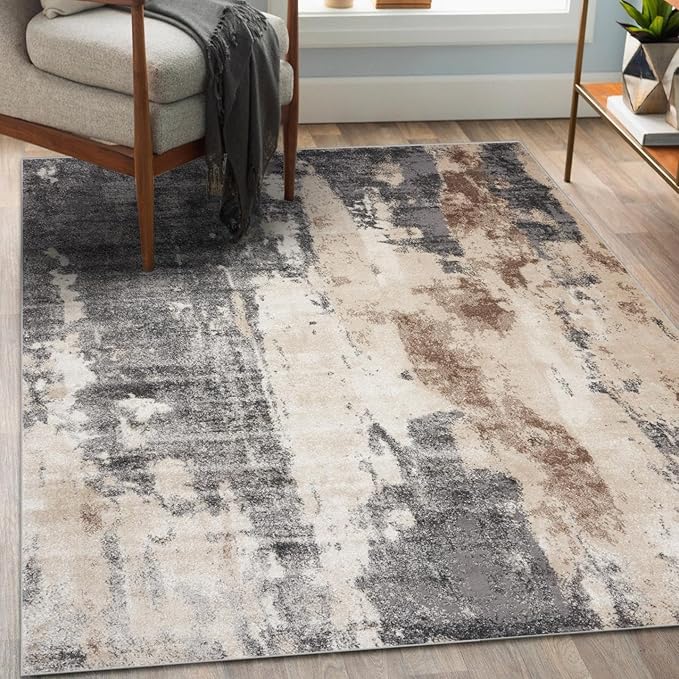 LUXE WEAVERS Euston Collection Gray-Gray 5x7 Modern Abstract Area Rug