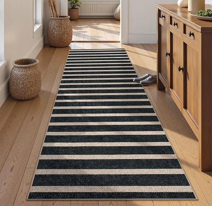 Lahome Striped Easy Jute Runner Rug, 2x8 Kitchen Rug Non Slip Washable Outdoor Runner for Entryway Indoor, Farmhouse Black Indoor Outdoor Carpet for Hallway 8ft Entry