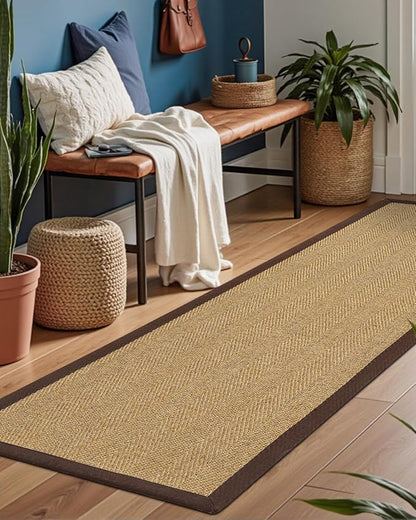 DEXI Hallway Runner Rug 3x7 Jute, Woven Braided Sisal Runner Non Slip, Entryway Farmhouse Runner Carpet for Indoor Luandry Hall Backdoor Bedroom, Natural/Brown