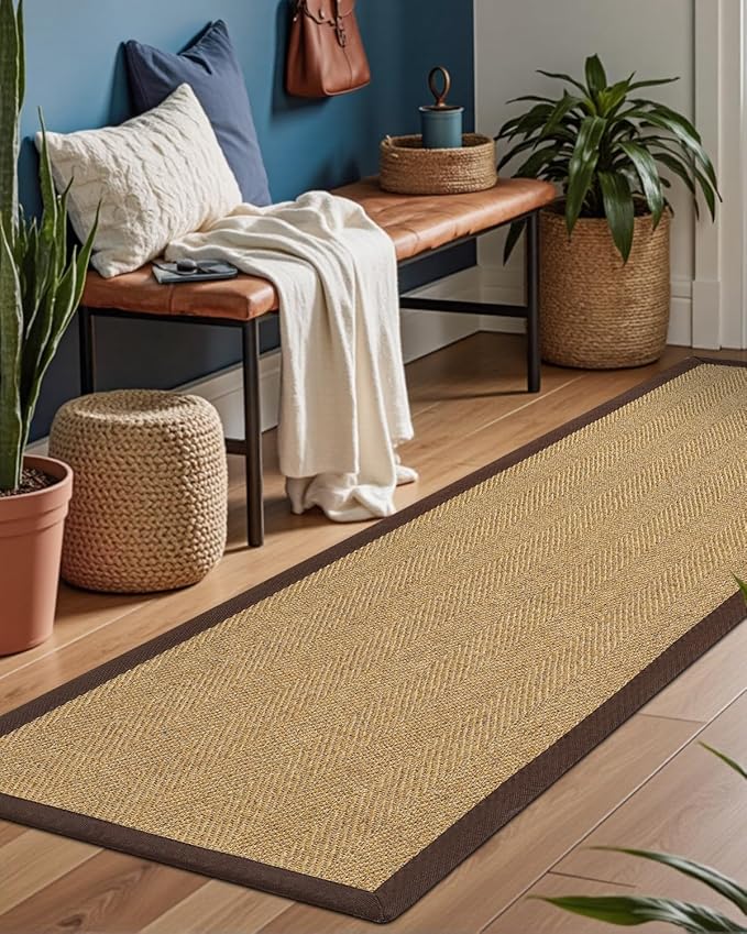 DEXI Hallway Runner Rug 3x8 Jute, Woven Braided Sisal Runner Non Slip, Entryway Farmhouse Runner Carpet for Indoor Luandry Hall Backdoor Bedroom, Natural/Brown