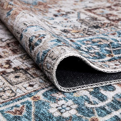 Bloom Rugs Caria Washable Non-Slip 8x10 Rug - Terracotta/Blue Traditional Area Rug for Living Room, Bedroom, Dining Room, and Kitchen - Exact Size: 7'8" x 10'