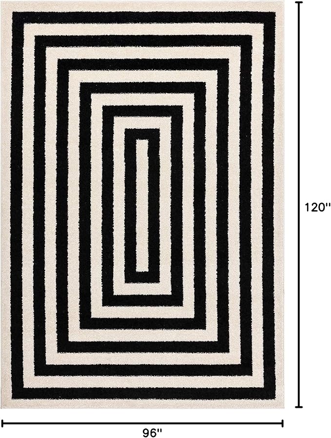 Abani Contemporary Black & Ivory 7'9" x 10'2" Area Rug, Contrasting Geometric Modern Stripe Symmetrical Living Room Carpet Rugs