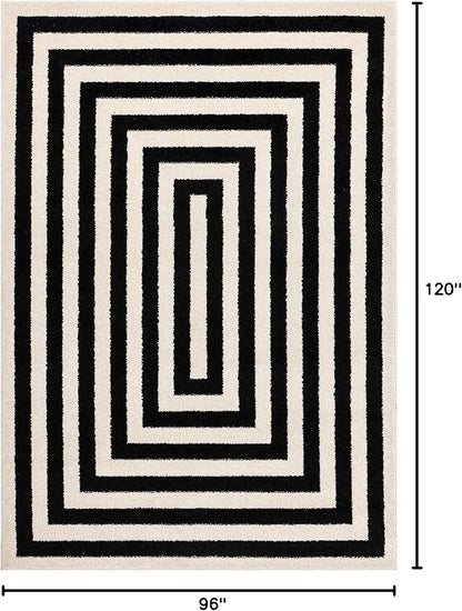 Abani Contemporary Black & Ivory 7'9" x 10'2" Area Rug, Contrasting Geometric Modern Stripe Symmetrical Living Room Carpet Rugs