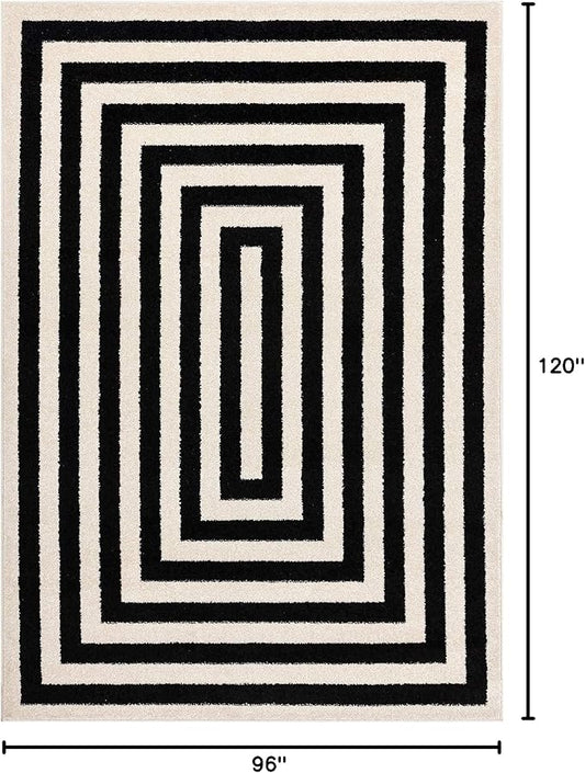 Abani Contemporary Black & Ivory 7'9" x 10'2" Area Rug, Contrasting Geometric Modern Stripe Symmetrical Living Room Carpet Rugs