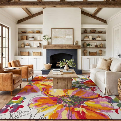 Rugshop Multi Bright Flowers Non Slip Non-Shedding Area Rug for Living Room, Dining Room and Large Spaces, 12' x 15'