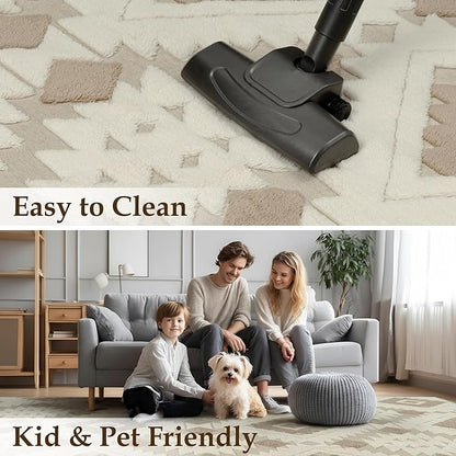 Ivory Brown 8x10 Area Rug Washable Living Room Moroccan Shag Carpet Non Slip Soft Neutral Boho Plush Pile Large Throw Rug for Office Bedroom Dining Room Playroom