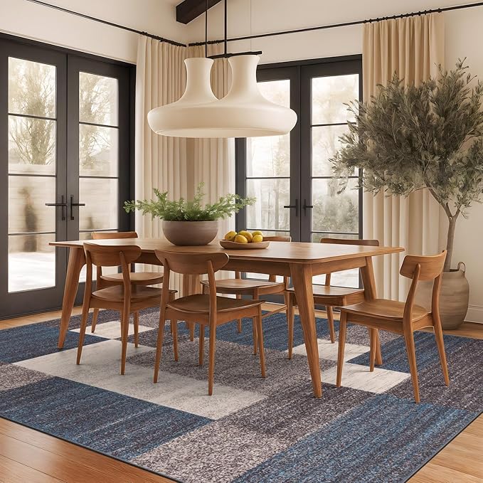 Rugshop Contemporary Blue Geometric Boxes Non-Slip Area Rug Non-Shedding for Living Room, Dining Room and Office, 10' x 14'