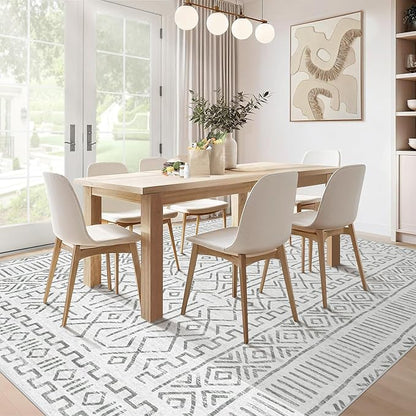 6x9 Area Rug Living Room: Washable Boho Geometric Moroccan Rug Neutral Modern Farmhouse Indoor Soft Non Slip Ultra Thin Printed Pattern Carpet for Dining Room Bedroom Nursery Home (BeigeBrown, 6'x9')