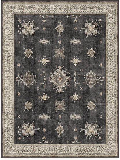 RUGGABLE Washable Vintage Area Rug – Verena Dark Wood 9x12, Stain-Resistant, Non-Slip – Large Machine Washable Rugs for Living Room, Bedroom, Hallway, Entryway & Office–with Standard Pad