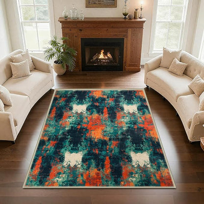 5x7 Abstract Area Rug, Modern Washable Indoor Rugs for Living Room, Soft Large Non-Slip Carpet for Bedroom Dining Room Home Office Farmhouse Decor - Forest Camouflage