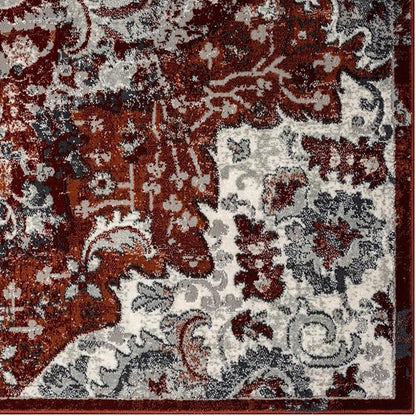 LUXE WEAVERS Moroccan Red 4x5 Medallion Area Rug for Living Rooms
