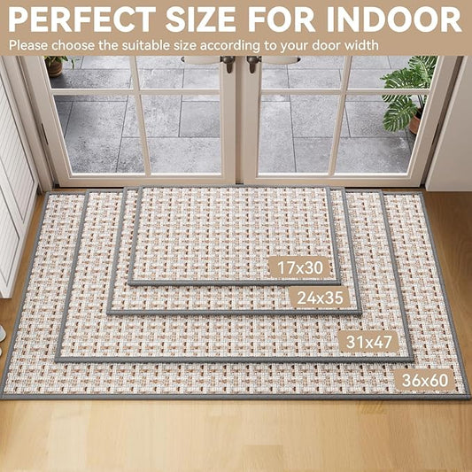 Door Mat 31"x47", Dirt Resistant and Absorbent, Non-Slip Rubber Backing Floor Mats, Easy Clean Low-Profile Doormat for Entryway, Front Door, Inside Entrance, Gray