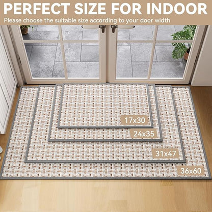 Door Mat 17"x30",Door Mat Indoor Entrance Dirt Resistant and Absorbent Non-Slip Rubber Backing Front Door Mats Washable Low-Profile Indoor Mats for Entryway, Inside Entrance Easy Clean Gray