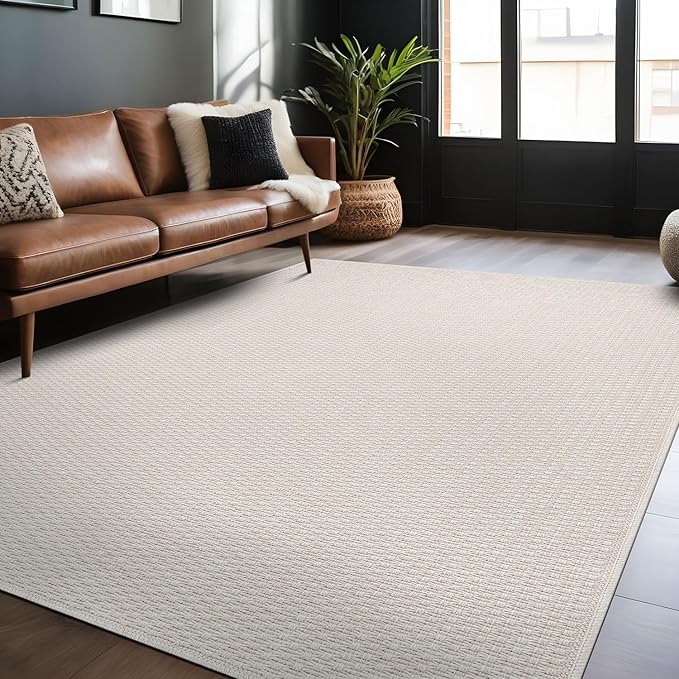 Easy Jute Rugs 5x7 White Color Living Room Indoor Outdoor Area Rug for Patio Farmhouse and Kitchen Rug High Traffic Easy to Clean Washable Solid Boho Woven Design Outside Carpet (5 x 7)