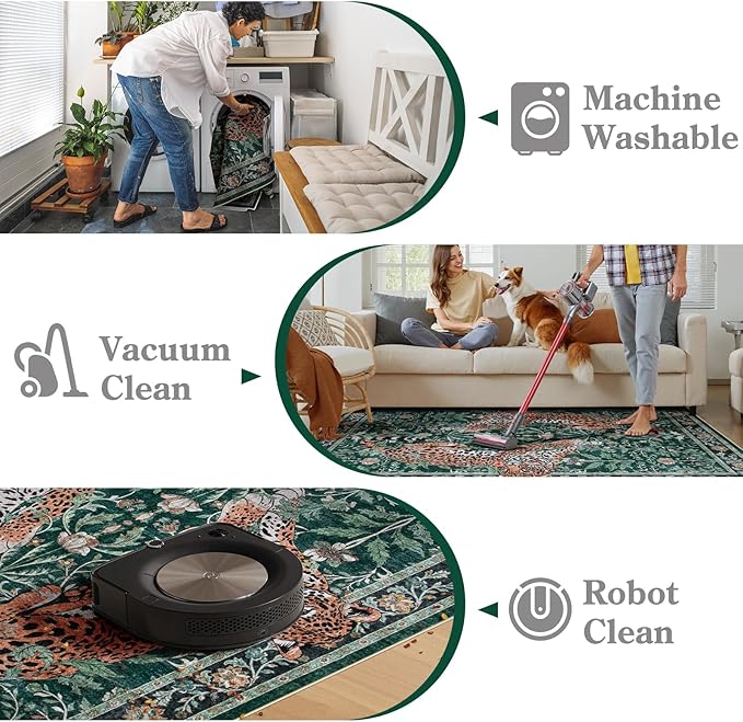 Moynesa Leopard 5x7 Area Rug, Boho Washable Living Room Rug, Non Slip Rugs for Bedroom, Ultra Thin Soft Animal Print Throw Floor Carpet for Office Dining Room, Green