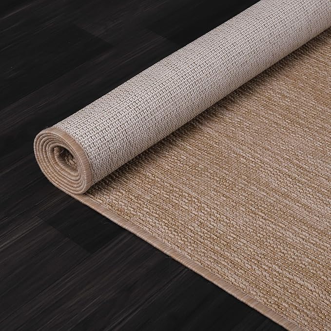 Beverly Rug Indoor Outdoor Rug 8x10, Washable Outside Carpet for Patio, Deck, Porch, Solid Modern Area Rug, Water Resistant, Jute Beige