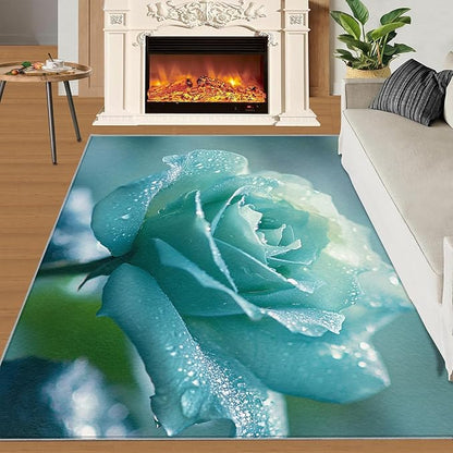 4x6 Blue-Rose Cafe Rug - Realistic Florals Rugs for Bedroom Aesthetic, Flowers Soft Comfortable Non-Slip for Offie Bedroom Study Boy Girl Room Hotel Dorm