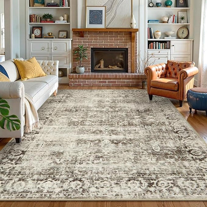 Lahome Washable Rug 6x9 Beige Area Rugs for Living Room,Boho Soft Room Rugs for Bedroom Indoor Carpet,Vintage Non-Slip Low-Pile Accent Rugs Dining Room Office Playroom(6 x 9,Beige)