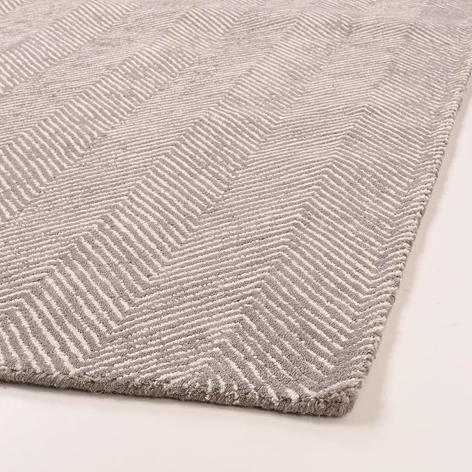 Modern Herringbone Chevron Collection Handcrafted Wool Area Rug - Durable, Zigzag Pattern, for High Traffic, Contemporary Design for Living Room, Bedroom, Dining Room Decor (Smoke Grey, 2.6' x 8')