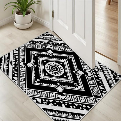 Area Rugs for Living Room 6x8, Moroccan Washable Low Pile Rug, Boho Neutral Farmhouse Ultra Soft Carpet for Bedroom Dining Room Home Decor, Geometric Print Tribal Carpets Black and White