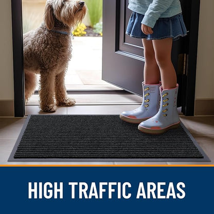 OLANLY Front Door Mat Indoor Outdoor Entrance, Waterproof Heavy Duty Doormat, Fade Resistant, Low Profile, Easy Clean Patio Porch Welcome Floor Mats for Entry, 59x35, Black