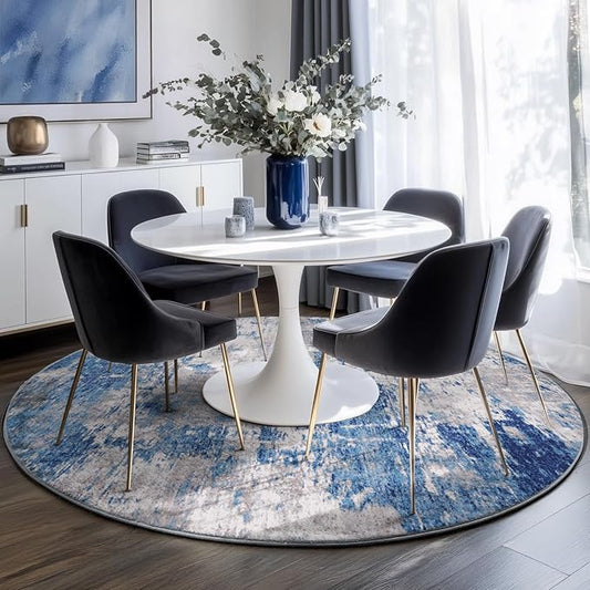 Washable Area Rugs 8ft Non-Slip Modern Abstract Soft for Living Room Entryway Bedroom Nursery, Print Pattern, Blue Grey Navy Gray