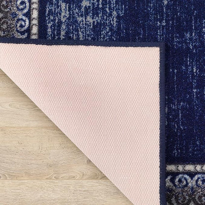 Antep Rugs Alfombras Bordered Modern 2x4 Non-Slip (Non-Skid) Low Pile Rubber Backing Kitchen Area Rug (Navy, 2'3" x 4')