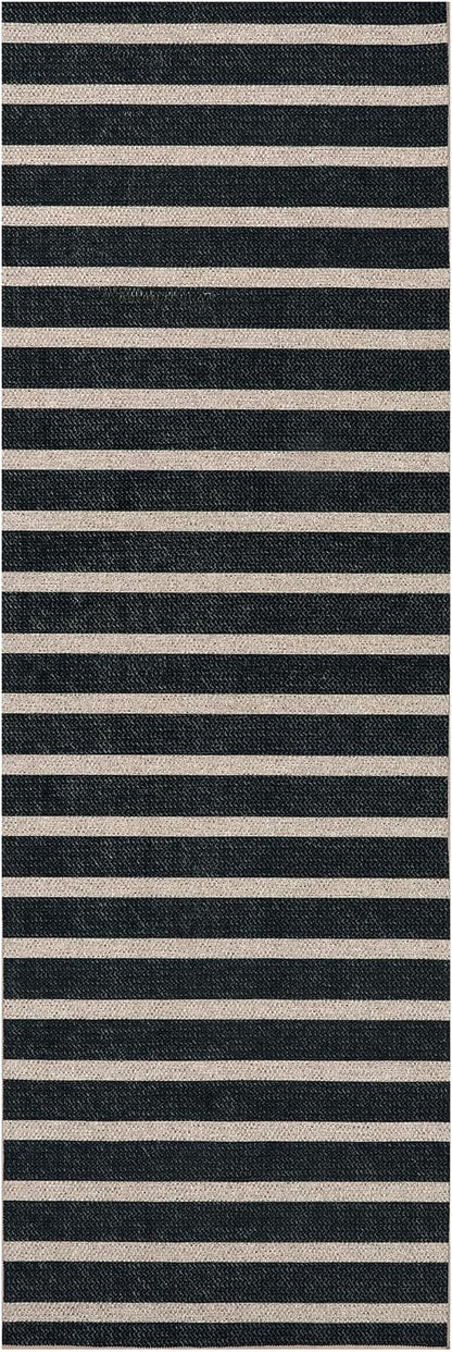 Lahome Striped Easy Jute Kitchen Runner, 2x6 Washable Rug Runners for Hallways Non Slip Entryway Rug, Farmhouse Neutral Indoor Outdoor Black Carpet for Laundry Room Front Porch