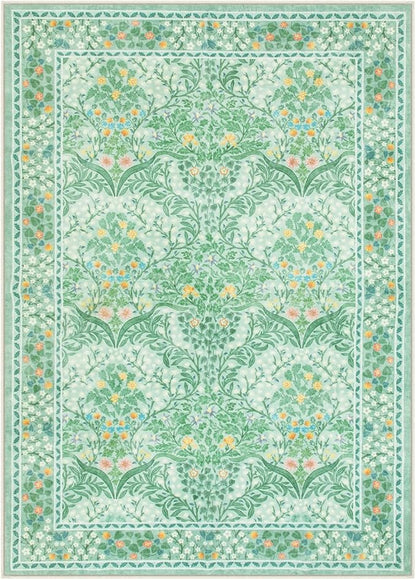 Lahome Floral Washable Area Rugs 5x7, Soft Green Rugs for Living Room Bedroom, Boho Non Slip Low Pile Forest Stain Resistance Large Throw Carpet for Farmhouse Dining Room Office,Sage Green