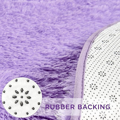 Andency Purple Round Area Rug for Bedroom, Shag Circle Rug 4'X4' for Room, Cute Fluffy Circular Carpet for Room, Shaggy Fuzzy Plush Rug for Room Dorm Playroom