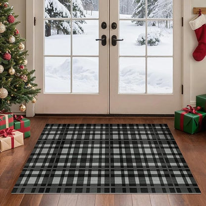 GENIMO Checkered Rug 27.5x44 inches Black and White Fine Plaid Outdoor Rug Buffalo Plaid Rugs Mat Fall Doormats Washable Rug for Front Porch Decor Indoor Entrance Patio Balcony Entryway