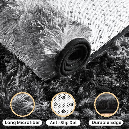 Fluffy Carpet for Living Room, Furry Carpet for Teen, Shaggy Rug for Nursery Room, Black Grey Fuzzy Plush Rug for Dorm 6x9 Feet