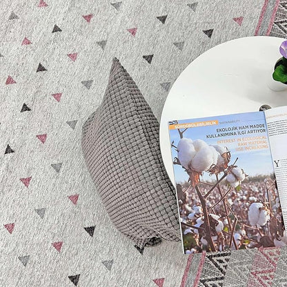 Alfa Rich 7x10 Mauve Gray Off White Washable Area Rugs for Living Room Bedroom Kitchen Decor Cotton