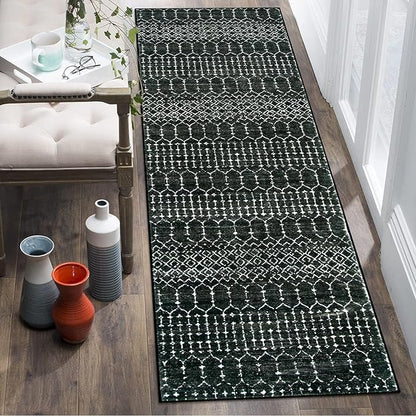 Lahome Moroccan 2x6 Black Runner Rug Non-Slip, Kitchen Rug Runner Washable Non-Skid Hallway, Geometric Print Distressed Carpet for Entryway Laundry