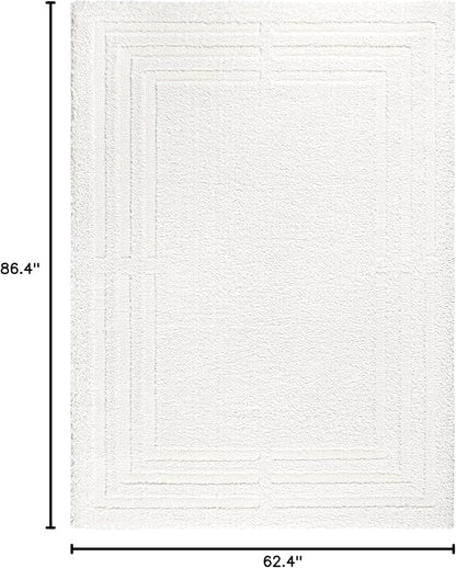 Town & Country Everyday Cloud Shag Plush Border Area Rug with High-Low Pile, Ivory, 5'2"x7'2"