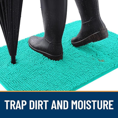 OLANLY Dog Door Mat for Muddy Paws 30x20, Absorbs Moisture and Dirt, Absorbent Non-Slip Washable Doormat, Quick Dry Chenille Mud Mat for Dogs, Entry Indoor Entryway Carpet for Inside Floor, Teal