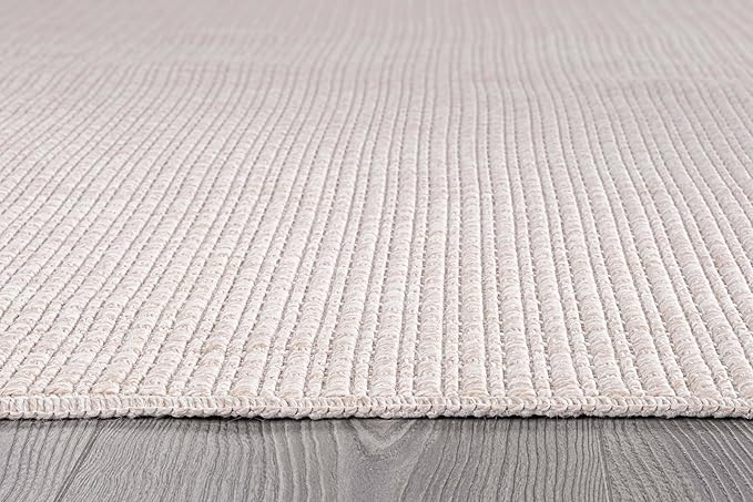 Beverly Rug Easy Jute Off White Rug 5x7 Solid Washable Durable Outdoor Indoor Area Rugs for Living Dining Room Patio Office Stain Resistant Non Shedding Casual Indoor Outside Carpet (5 x 7 Off-White)