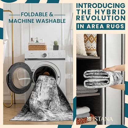 Istana 2x3 Area Rug - Grey Black Boho Rugs for Living Room 2x3 - Foldable Small Rugs for Bedroom - Stain Resistant Washable Rug Non Slip - Eco-Friendly Area Rugs Indoor