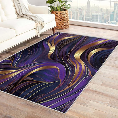 Purple and Gold Rug, 6x8 Rug, Luxury Rugs for Living Room Bedroom, Abstract Large Area Rug, Washable Rug Non Slip Soft Indoor Carpet, Purple and Gold Home & Room Decor