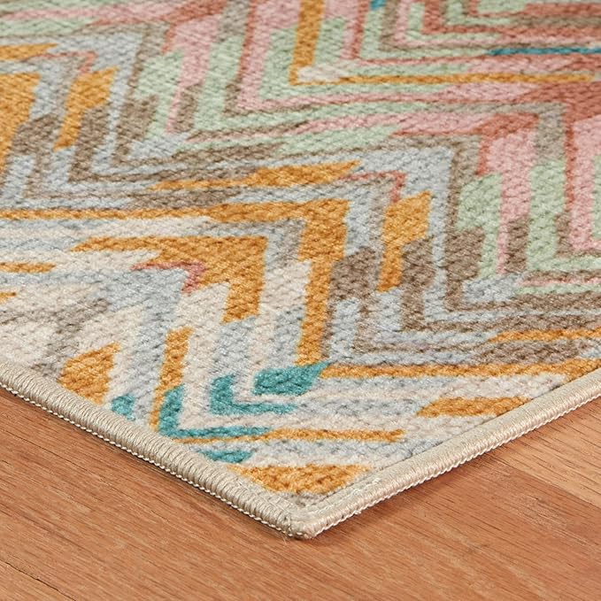 Dash & Albert Seneca Blue Machine Washable Rug, 7.5 X 9.5 Feet, Multicolored Graphic Pattern