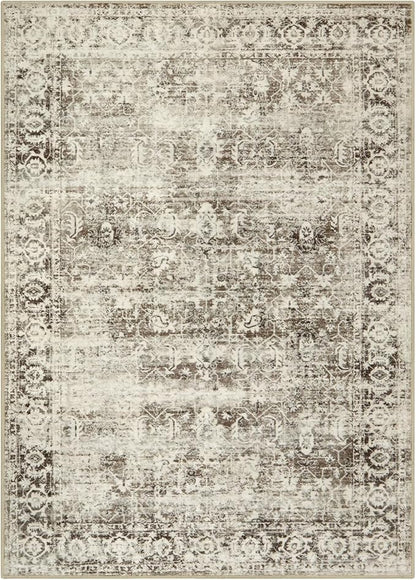 Lahome Washable Rugs 5x7 Boho Living Room Area Rug,Soft Throw Bedroom Area Rug,Retro Distressed Non-Slip Low-Pile Accent Rug Indoor Carpet for Entryway Office Home Decor(5 x 7,Beige)