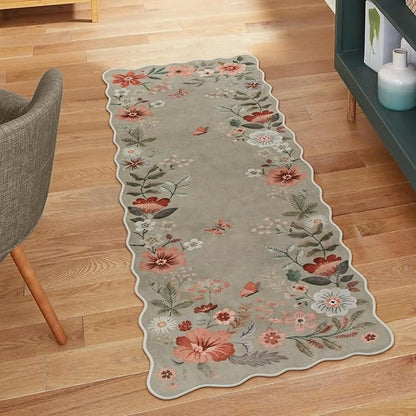 Lahome Floral Entryway Rug, 2x4 Washable Fall Kitchen Rug Ultra-Thin, Soft Non-Slip Door Mat Indoor Entrance Stain Resistant Boho Small Low-Pile Throw Carpet for Bathroom Bedroom, Brown