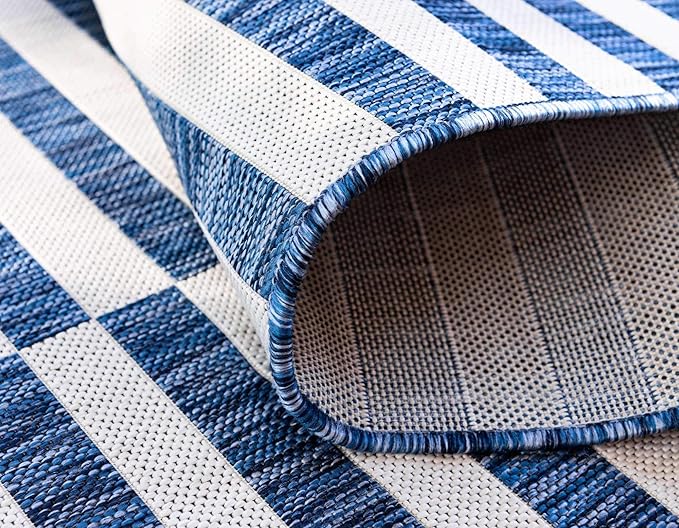 Unique Loom Outdoor Striped Collection Area Rug - Striped (4' 1" x 6' 1" Rectangle, Blue/Ivory)