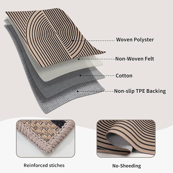 Tangsoo Rainbow Easy Jute Rug 6x9 Washable Area Rugs for Living Room,Black Brown Non Slip Indoor Outdoor Carpet,Farmhouse Modern Office Mat for Backyard Dining Room Patio Bedromm