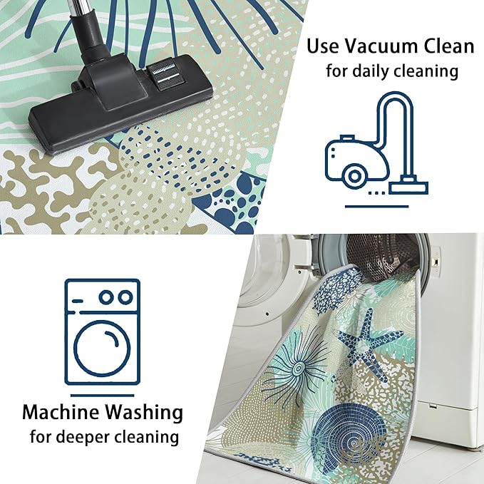 Tritard Coastal Area Rug 2x3 - Small Machine Washable Foldable Throw Rugs Non-Slip Beach Ocean Entryway Doormat Indoor Entrance Carpet for Kitchen Bathroom Laundry Bedroom Living Room, Navy