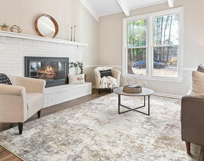 9x12 Area Rug Living Room Rugs - Washable Neutral Modern Abstract Soft Thin Large Rug Indoor Floor No Slip Rug Carpet for Bedroom Under Dining Table Home Office Decor - Brown Grey