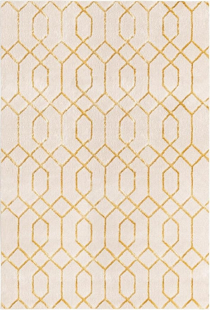 Unique Loom Marilyn Monroe Glam Collection Area Rug - Trellis (6' 1' x 9' Rectangle, White Gold/ Gold)